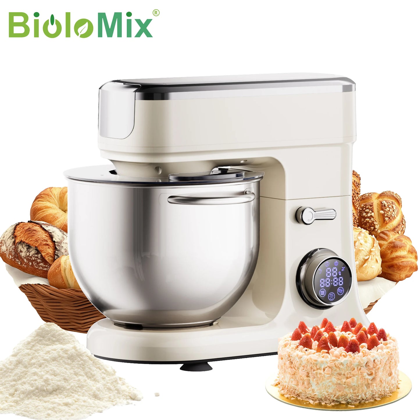 Robot Multifonction 7L BioloMix – Pour Pâtisserie et Viande, Moteur 1200W