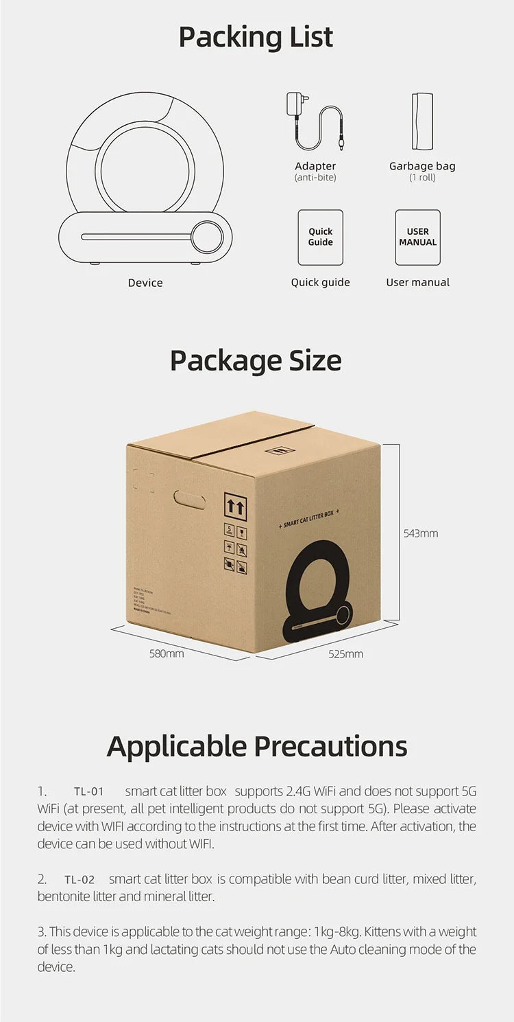 Bac à litière intelligente pour chats, entièrement automatique, grande capacité, semi-fermé, contrôlable à distance via une application.