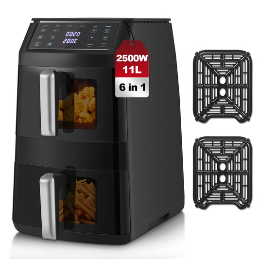 Friteuse à air à double panier TopStrong 11L, 2500W, 8 préréglages, fonctions 6 en 1, cuisson indépendante à double zone, conception peu encombrante