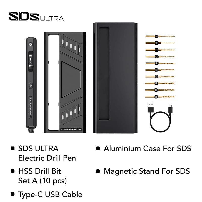 ARROWMAX Mini perceuse électrique Outil rotatif Perceuse sans fil rechargeable pour l’artisanat Bois Plastique Aluminium Coin Home DIY SDS Ultra
