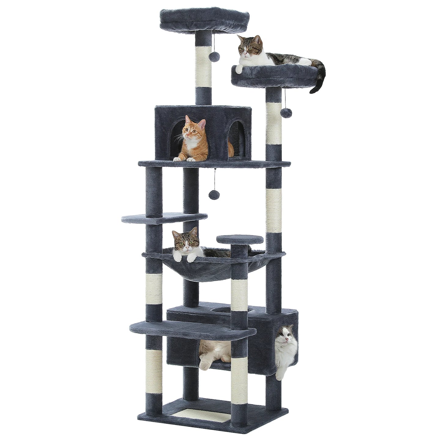 Grand arbre à chat multi-niveaux avec hamac, niches et griffoirs en sisal