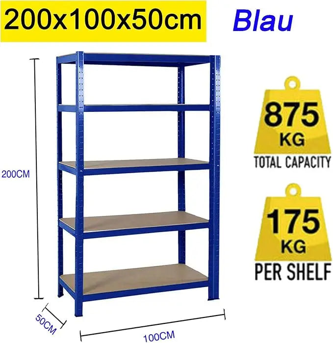 Étagère métallique robuste 5 niveaux réglables — Rack de stockage garage haute capacité