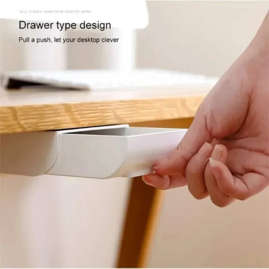 Boîte de rangement sous bureau, plateau invisible auto-adhésif, tiroirs de rangement dissimulés sous la table pour crayons, maquillage, stylos et fournitures de bureau
