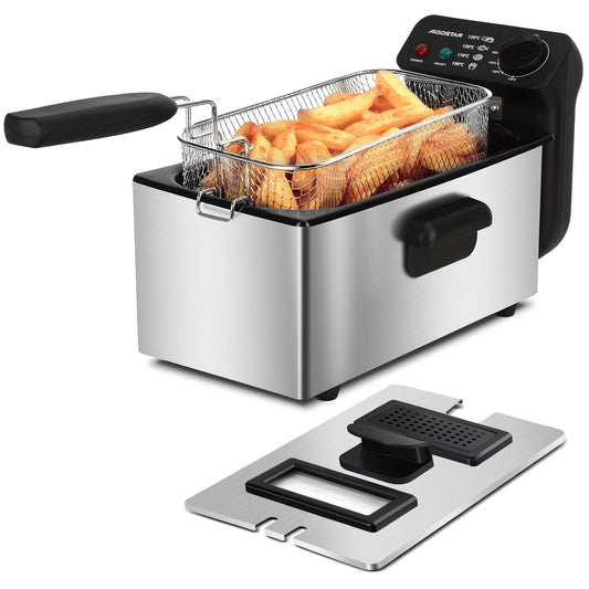 Friteuse Aigostar 2200 W, capacité 3 litres, avec hublot, thermostat et cuve amovible.