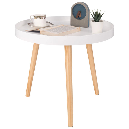 Petite table basse ronde woltu blanche, en bois massif, design scandinave