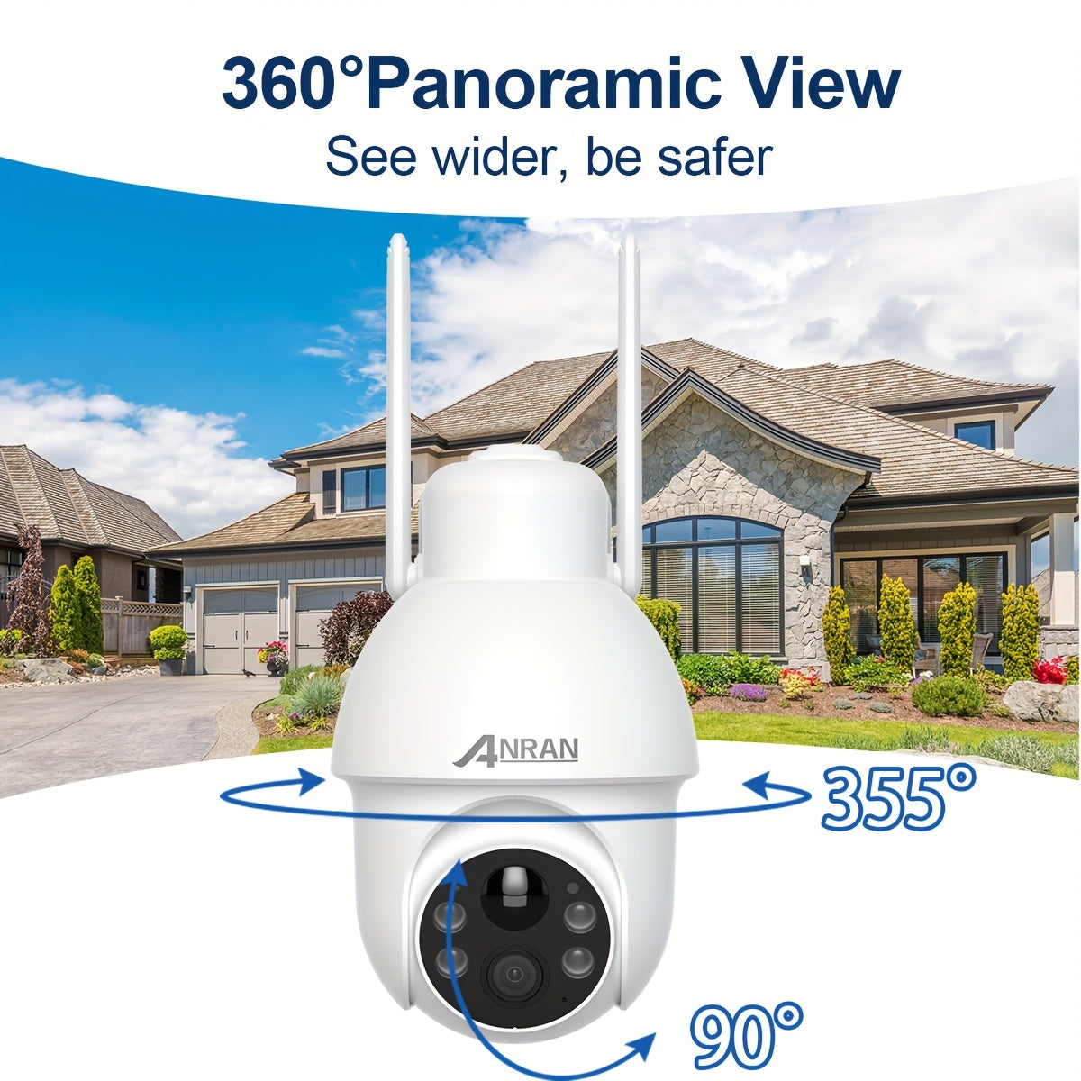 Caméra de surveillance HD 1296p solaire — Vision nocturne, détection de mouvement et rotation PTZ