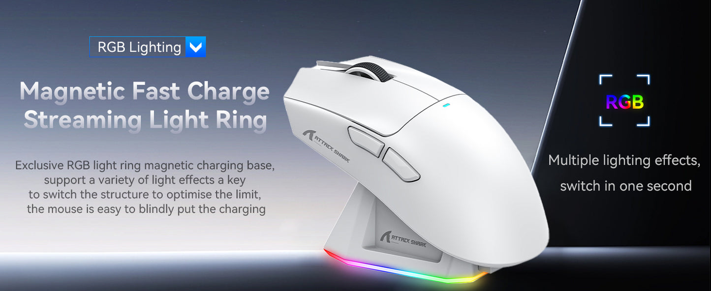 Souris gaming ATTACK SHARK X11, station de charge magnétique, capteur gaming PixArt PAW3311, 22 000 DPI, Bluetooth/2,4 GHz, sans fil/filaire