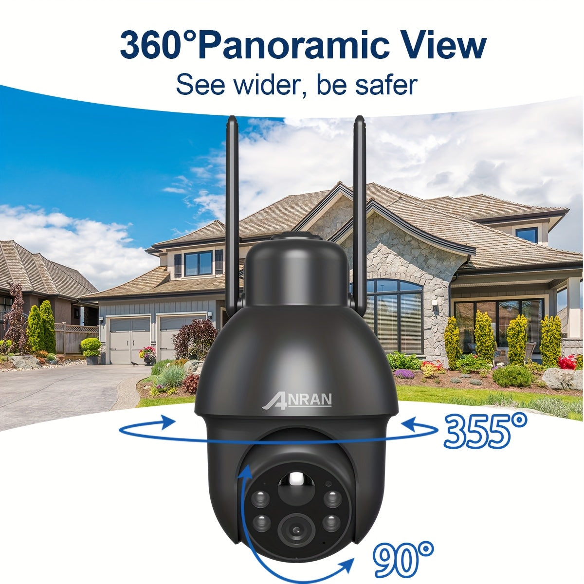 Caméra de surveillance HD 1296p solaire — Vision nocturne, détection de mouvement et rotation PTZ