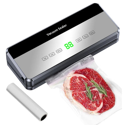 Machine de mise sous vide électrique pour la conservation des aliments : bouton tactile, fonction sèche/humide, coupe-aliments intégré, idéale pour la cuisine.