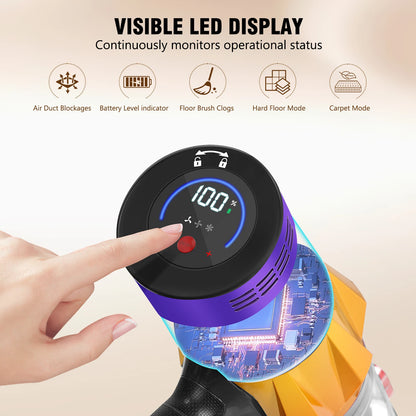 Aspirateur balai sans fil Blossom V18, 550 W, 45 kPa, autonomie de 1 heure, avec écran tactile, très léger (2,7 kg).