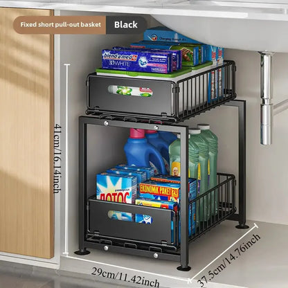 Organisateur de placard coulissant à 2 niveaux, étagère de cuisine réglable en hauteur, pour rangement sous évier et pots à épices.