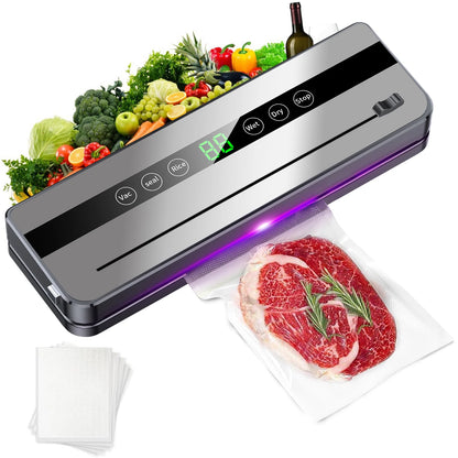 Machine de mise sous vide électrique pour la conservation des aliments : bouton tactile, fonction sèche/humide, coupe-aliments intégré, idéale pour la cuisine.