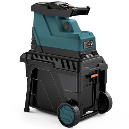 Broyeur de branches DOVAMAN, moteur sans balais de 2500 W, rouleau à 8 dents, broie les branches sèches jusqu'à 40 mm, bac de 55 L, protection contre les surcharges