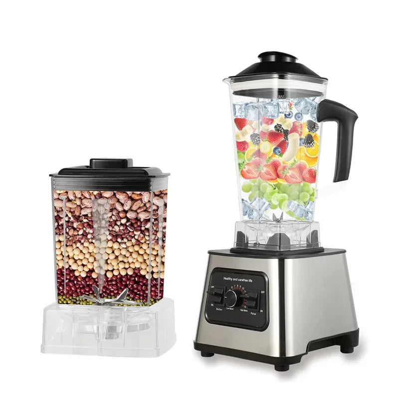 Mixeur électrique 2 en 1 2000 W haute puissance, robuste et professionnel, pour smoothies et autres préparations culinaires.