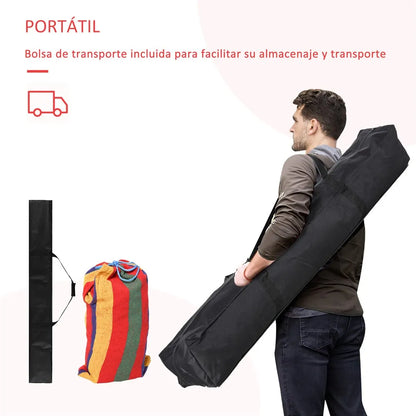 Hamac Outsunny avec support en acier portable, hauteur réglable sur 6 niveaux, sac de transport inclus, supporte jusqu'à 120 kg, pour jardin, multicolore.