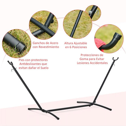 Hamac Outsunny avec support en acier portable, hauteur réglable sur 6 niveaux, sac de transport inclus, supporte jusqu'à 120 kg, pour jardin, multicolore.