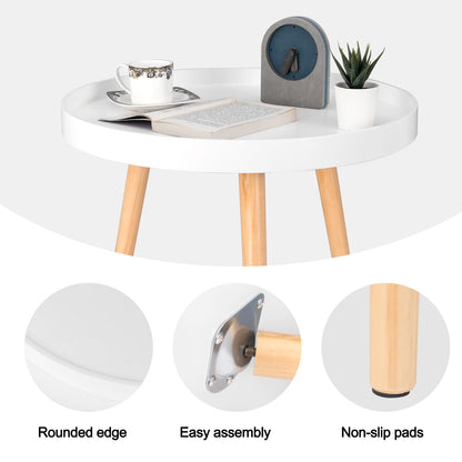 Petite table basse ronde woltu blanche, en bois massif, design scandinave
