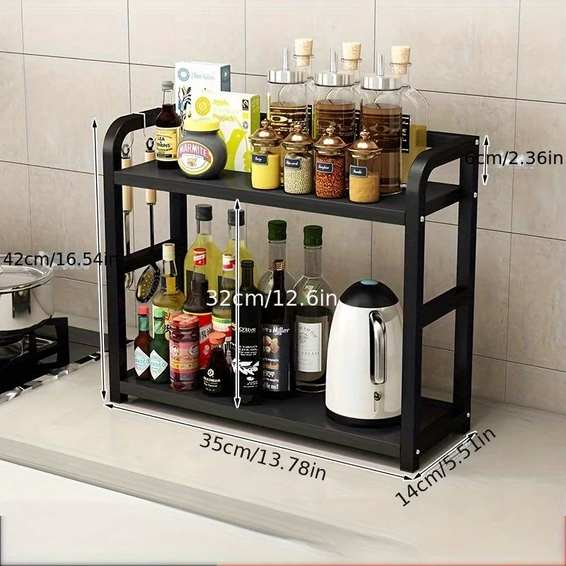 Étagère de comptoir métallique à 2 niveaux (1 pièce) - Organisateur gain de place pour café, tasses et condiments, étagère de cuisine antirouille.