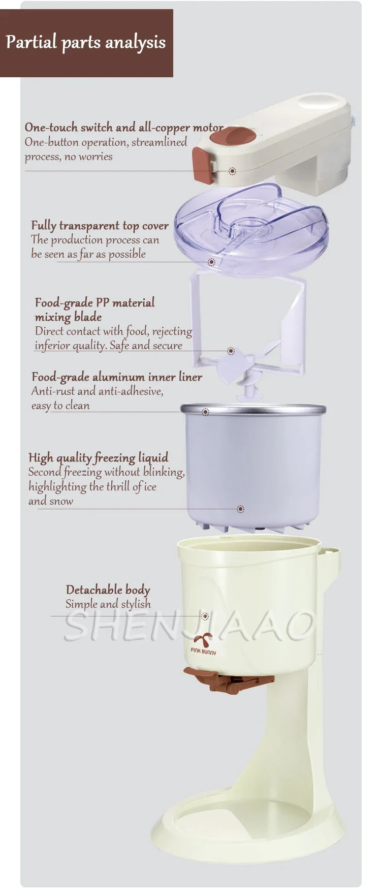 Machine à glace 220 V automatique pour fruits congelés, 1 L, machine à desserts aux fruits, machine à milkshakes BL-1000 20 W.