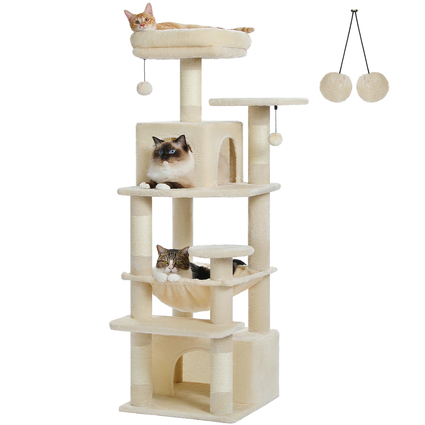 Grand arbre à chat multi-niveaux avec hamac, niches et griffoirs en sisal