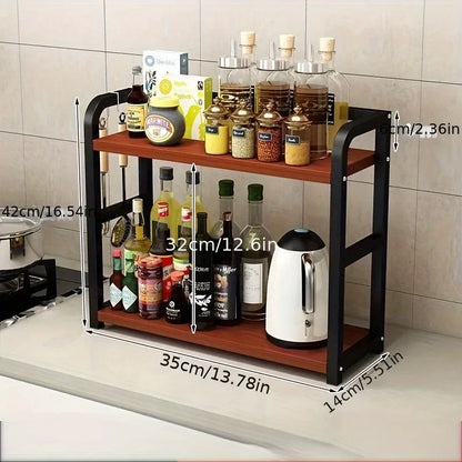 Étagère de comptoir métallique à 2 niveaux (1 pièce) - Organisateur gain de place pour café, tasses et condiments, étagère de cuisine antirouille.