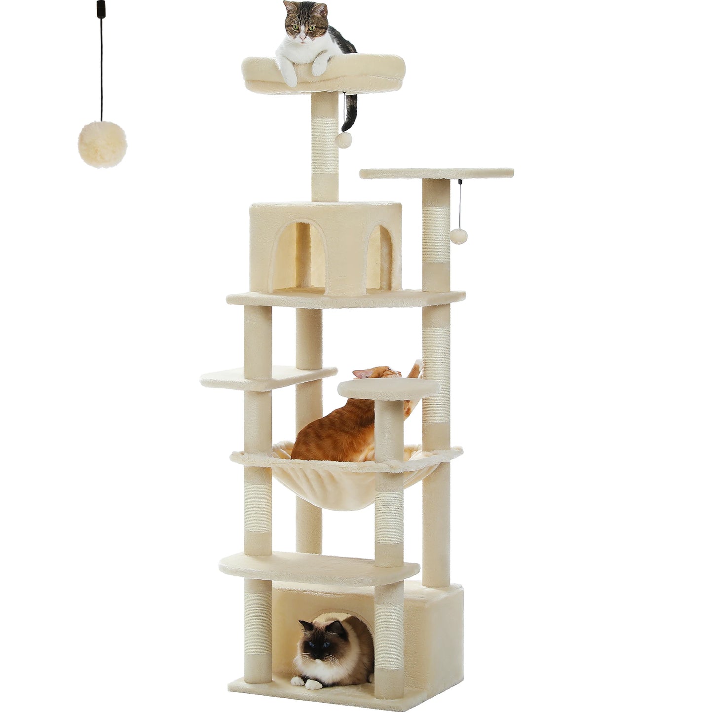 Grand arbre à chat multi-niveaux avec hamac, niches et griffoirs en sisal