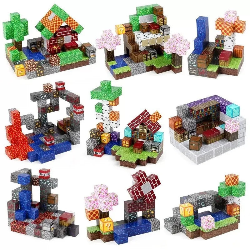 Jeu de construction magnétique minecraft, ensemble complet de blocs de construction à assembler soi-même pour enfants, jeux de construction sur table.