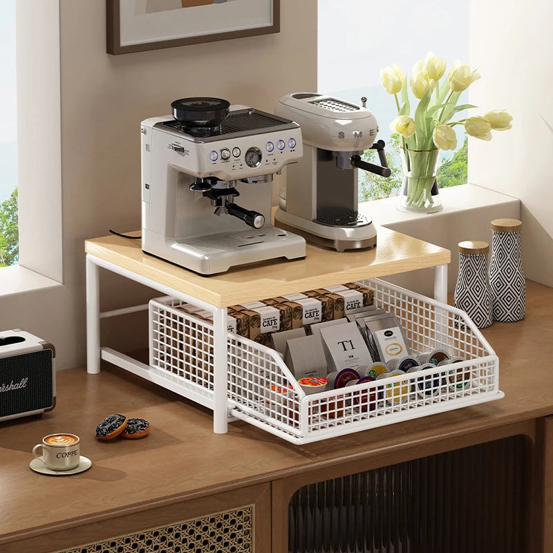 Organisateur de comptoir de cuisine – Étagère multifonction pour micro-ondes, épices, machine à café et imprimante.