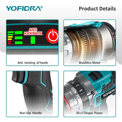 Perceuse à percussion électrique sans balais YOFIDRA 700 N.M, visseuse sans fil, compatible avec les batteries Makita.