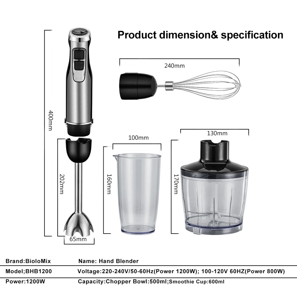 Mixeur Plongeant Haute Puissance BioloMix – 4 Fonctions, Lames Inox et Gobelet à Smoothie
