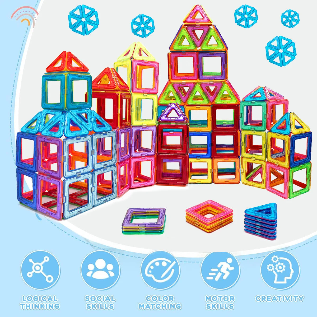 Blocs de construction magnétiques (Carré & Triangle)  pour enfants de 3 ans et plus, bon pour cadeau d'anniversaire