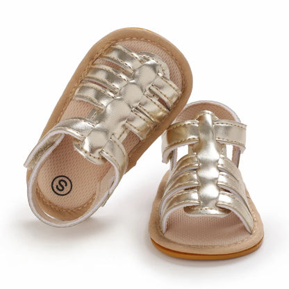 Sandales décontractées d’été avec thème doré chaussures de bébé fille à la mode, chaussures de marche confortables antidérapantes pour bébé.