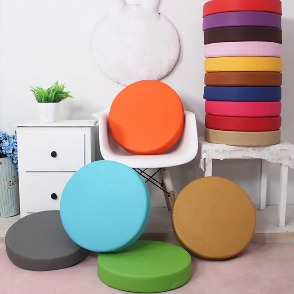 Coussin rond pratique en cuir, épais et doux, rembourré, lavable et imperméable.