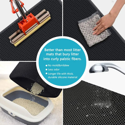 Tapis de litière double couche pour chat — Étanche, antidérapant et facile à nettoyer