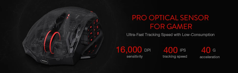 Souris gaming Redragon M913 – 16 000 DPI, RGB, 16 boutons.
