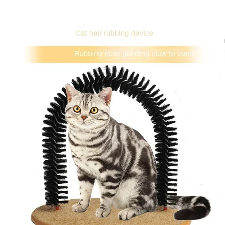 Arche de toilettage pour chat avec brosse auto-massage et griffoir intégré