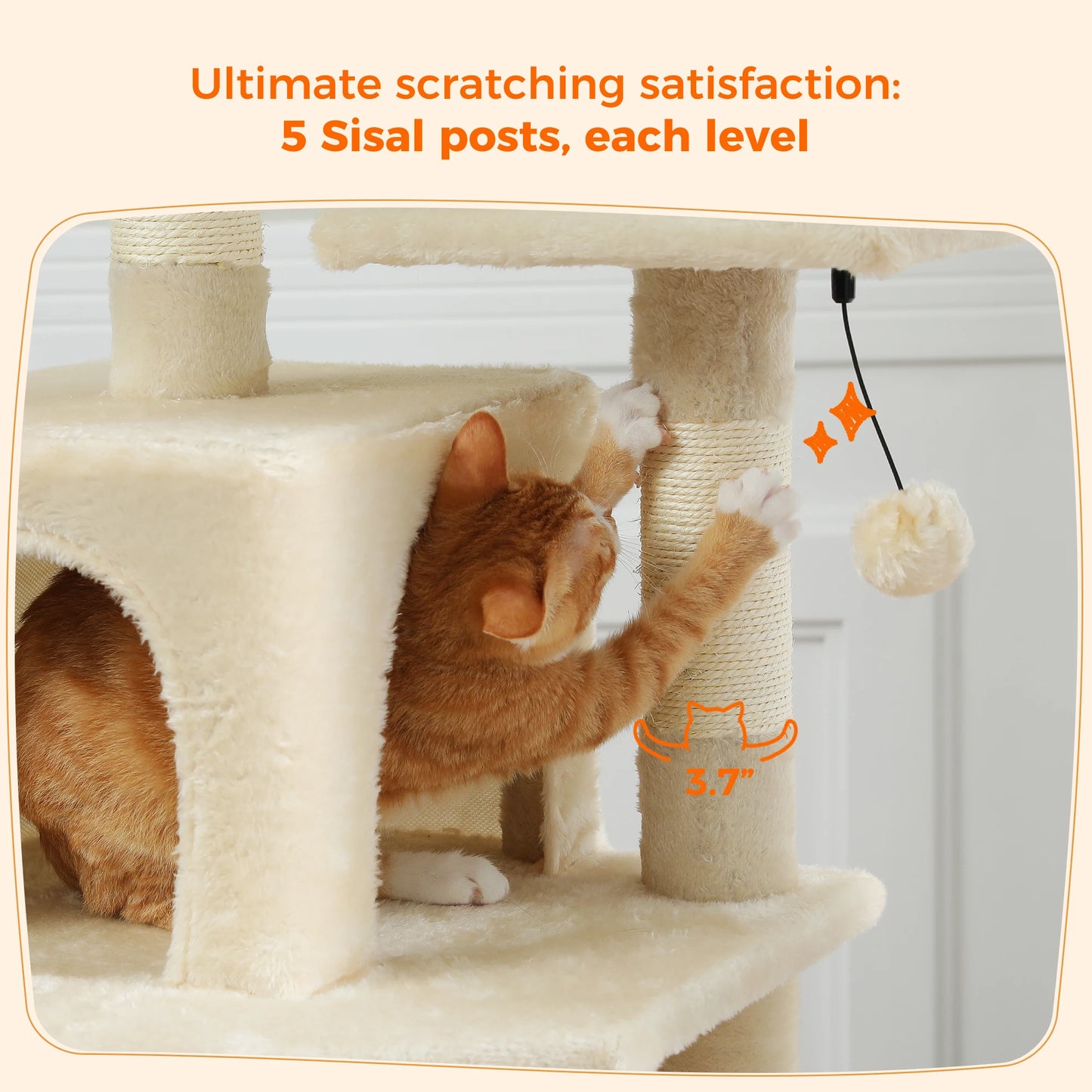 Grand arbre à chat multi-niveaux avec hamac, niches et griffoirs en sisal