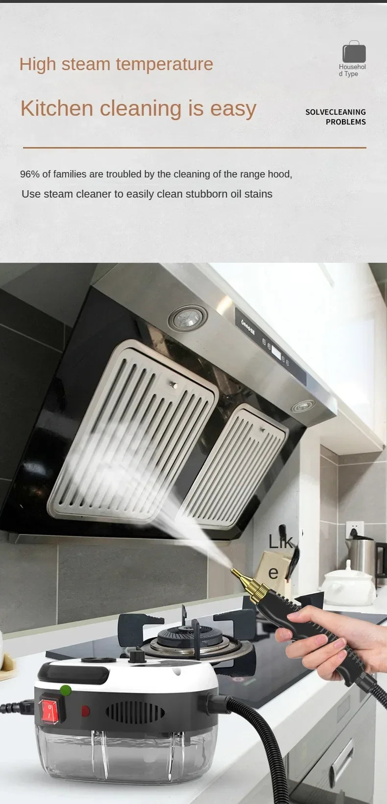 Nettoyeur vapeur portatif 2500 W haute température pour climatiseurs, hottes de cuisine, voitures, sols et plus encore
