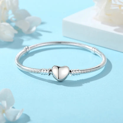 Bracelet jonc en argent 925 avec breloque cœur — Élégance intemporelle
