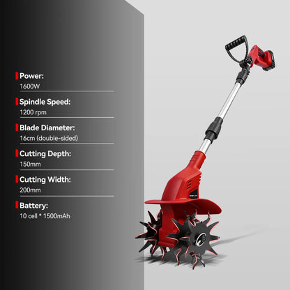 Motoculteur Électrique ONEVAN 1600W Sans Fil – Puissant, Silencieux, Idéal pour Jardin et Potager (Brushless + Double Lame)