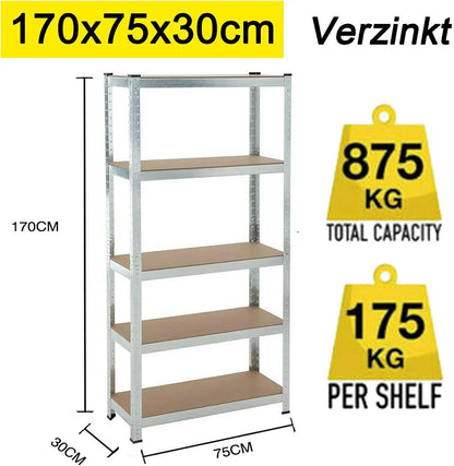Étagère métallique robuste 5 niveaux réglables — Rack de stockage garage haute capacité