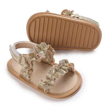 Sandales décontractées d’été avec thème doré chaussures de bébé fille à la mode, chaussures de marche confortables antidérapantes pour bébé.