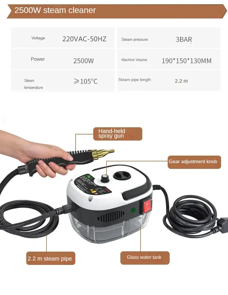 Nettoyeur vapeur portatif 2500 W haute température pour climatiseurs, hottes de cuisine, voitures, sols et plus encore