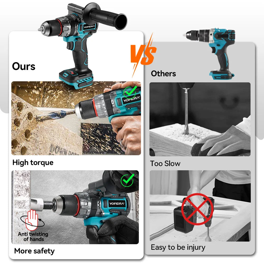 Perceuse à percussion électrique sans balais YOFIDRA 700 N.M, visseuse sans fil, compatible avec les batteries Makita.