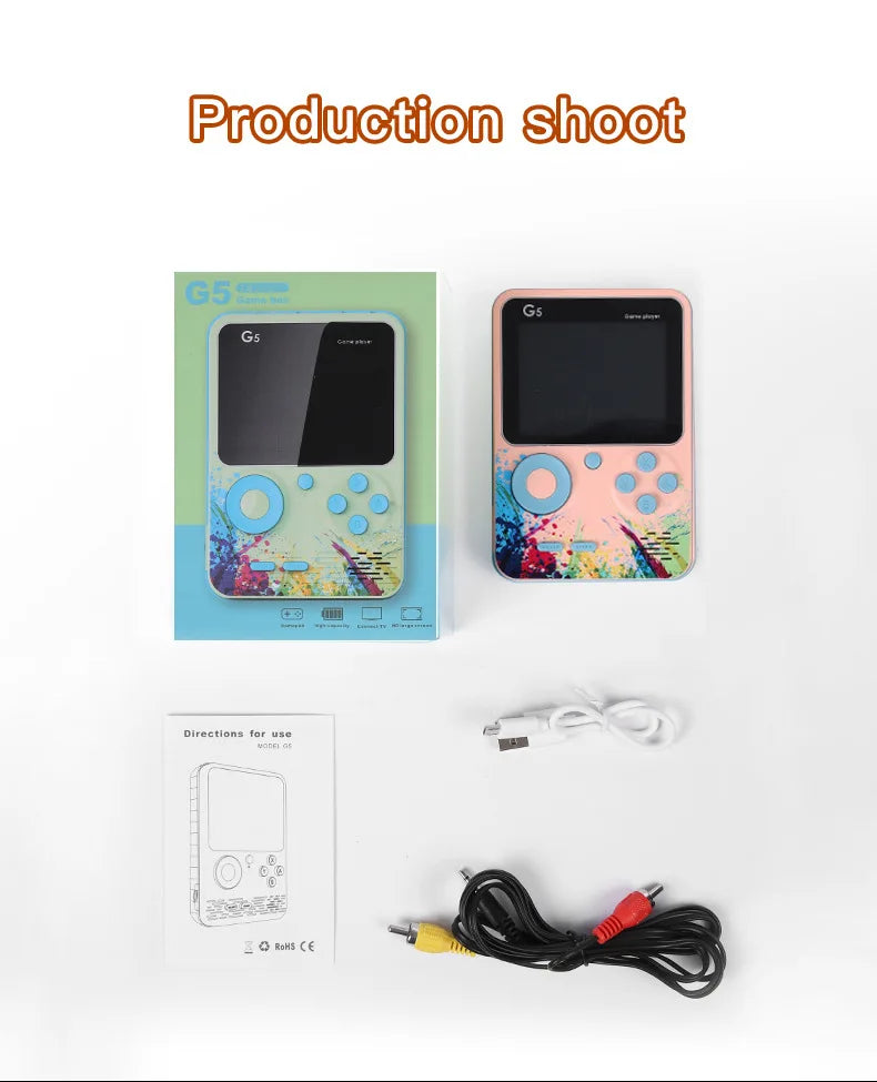 Console de jeux portable G5 avec 500 jeux rétro classiques, écran 3 pouces, manette de jeu portable, batterie rechargeable 1020 mAh, cadeau idéal pour les fêtes
