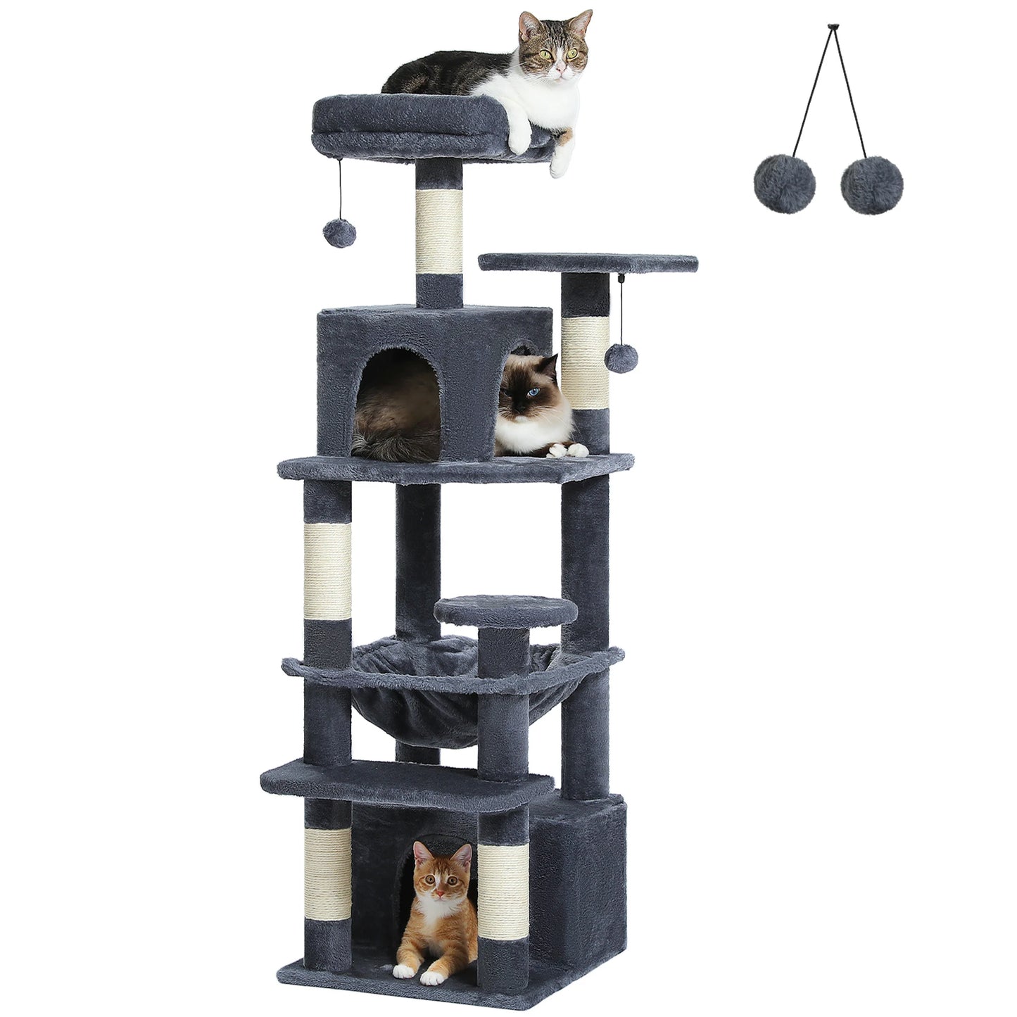 Grand arbre à chat multi-niveaux avec hamac, niches et griffoirs en sisal