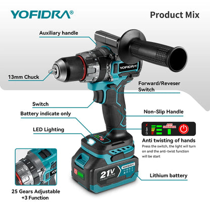 Perceuse à percussion électrique sans balais YOFIDRA 700 N.M, visseuse sans fil, compatible avec les batteries Makita.