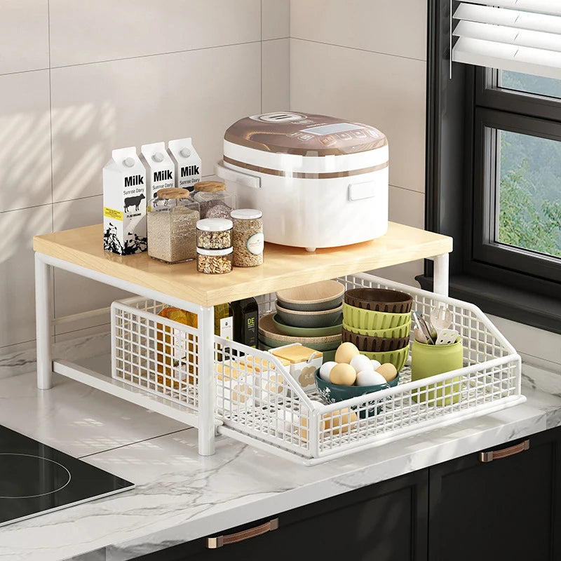 Organisateur de comptoir de cuisine – Étagère multifonction pour micro-ondes, épices, machine à café et imprimante.