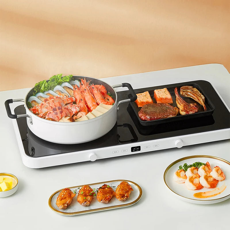Double-cuisinière Cuisson a 2200W avec Plateau de Cuisson Plaque de Cuisson Électrique haute puissance.