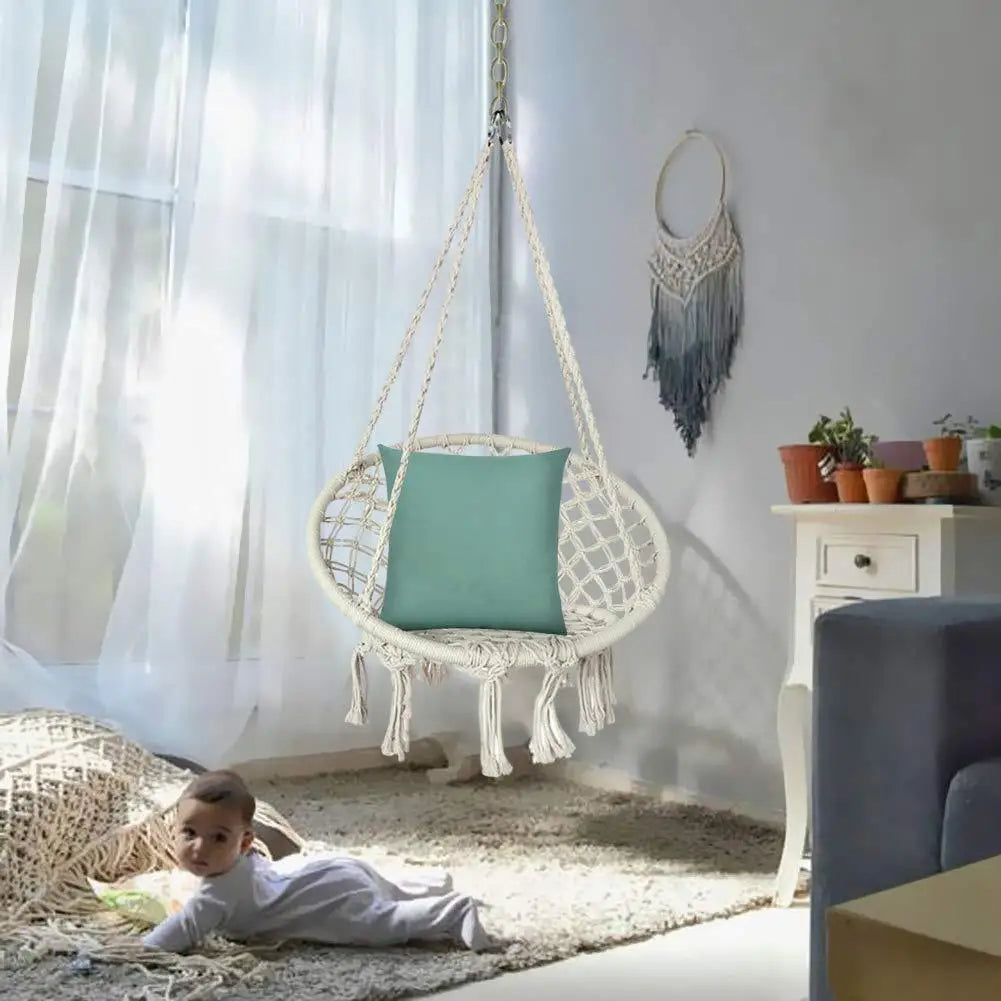 Fauteuil suspendu hamac, fauteuil suspendu en corde de coton avec coussin et kit de fixation, fauteuil suspendu.